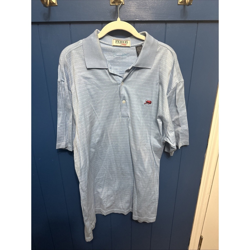 Perlis Polo Shirt Mens L Blue Authentic‎ Crawfish Pique Embroidered Logo Golf